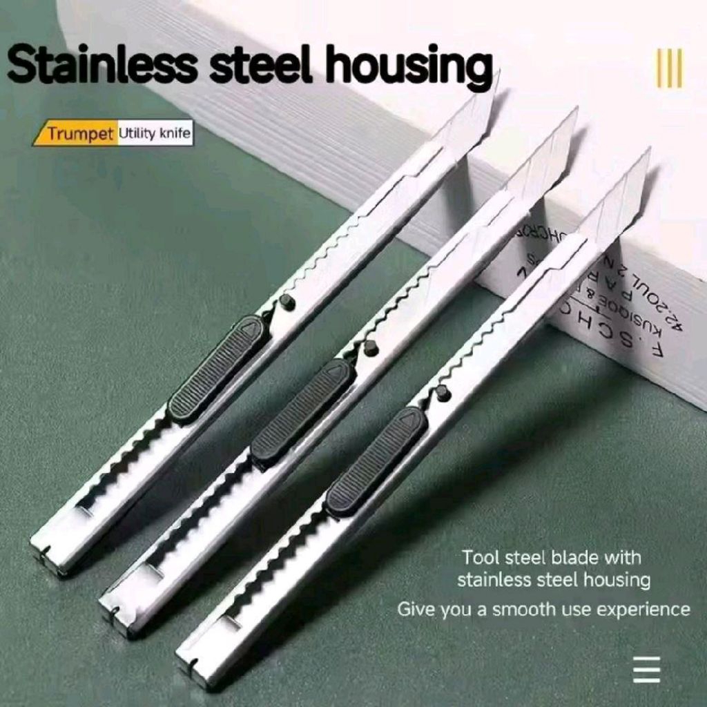 

Cutter Mini Stainless 12.5CM Small Knife Pisau Kater Pemotong Kertas Anti Karat Pointed Blade