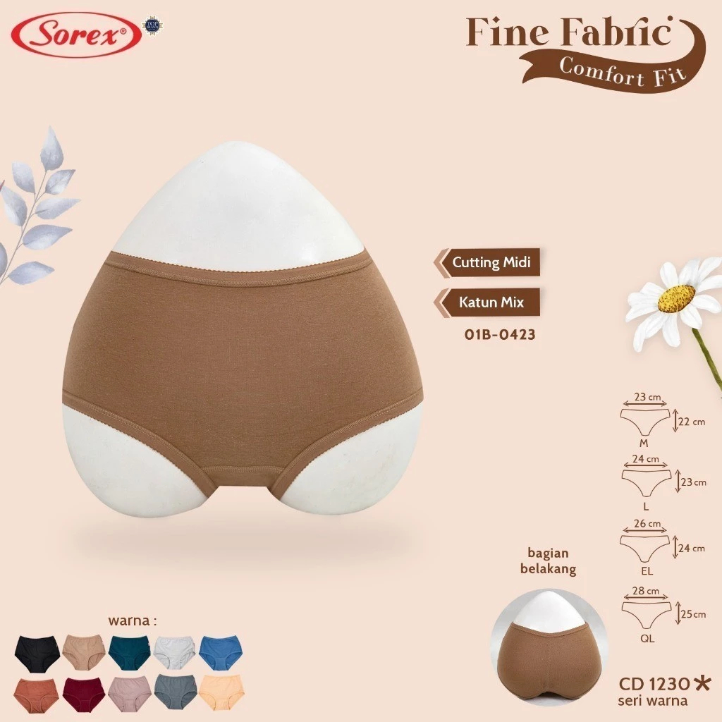 CD Sorex 1230 ( 6 Pcs ) CD Sorex Katun Midi 1230 Wanita Jahitan Belakang | Celana Dalam Perempuan De