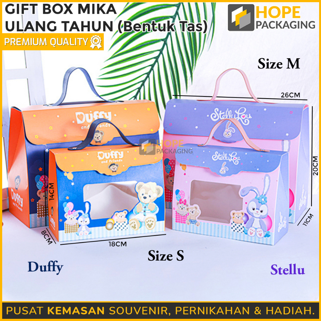 

Gift Box Mika Ulang Tahun Bentuk tas/ Tas Souvenir Hadiah Ultah/ Kotak Kado