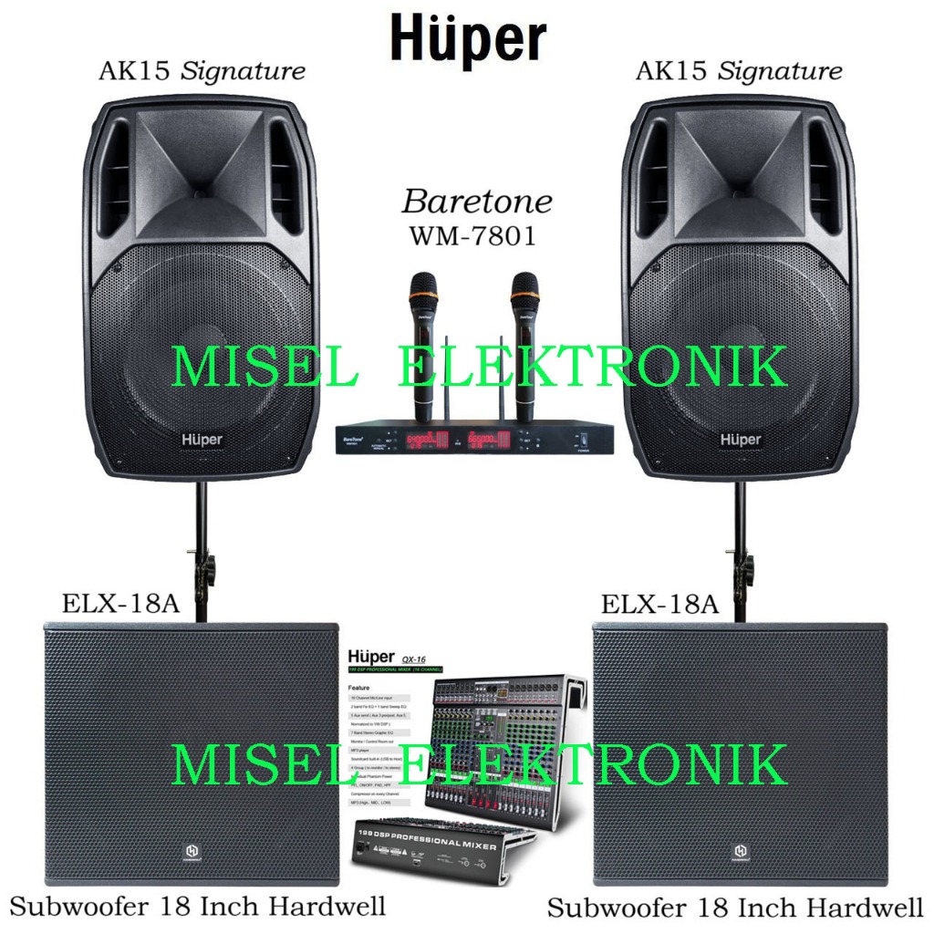 Paket Sound System Speaker AKtif 15 Inch Huper AK15 Sgnature Mixer Huper 16 Channel