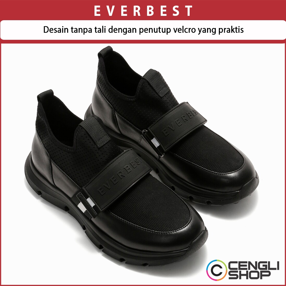 SEPATU EVERBEST SNEAKER SLIP ON PRIA ORIGINAL SNEAKERS KETS HITAM EM20