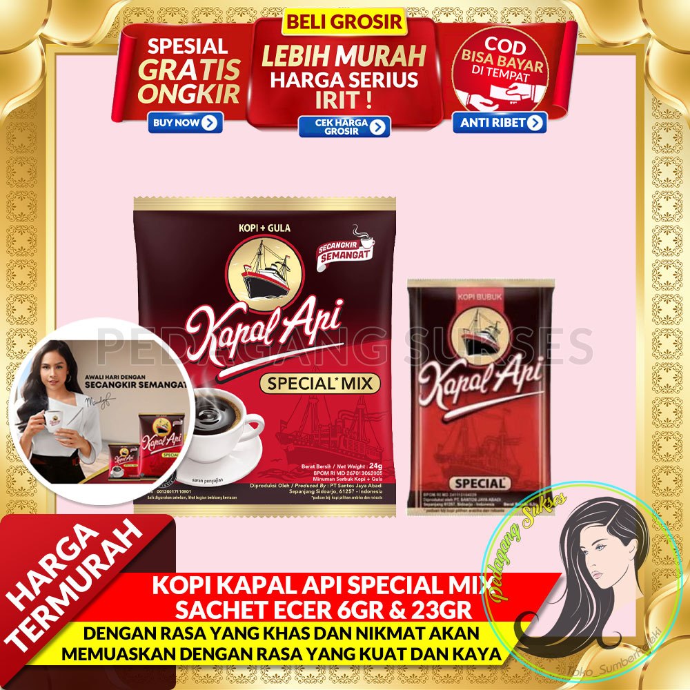 

Kopi Kapal Api Special Mix Hitam Manis Kopi dan Gula Sachet 23g