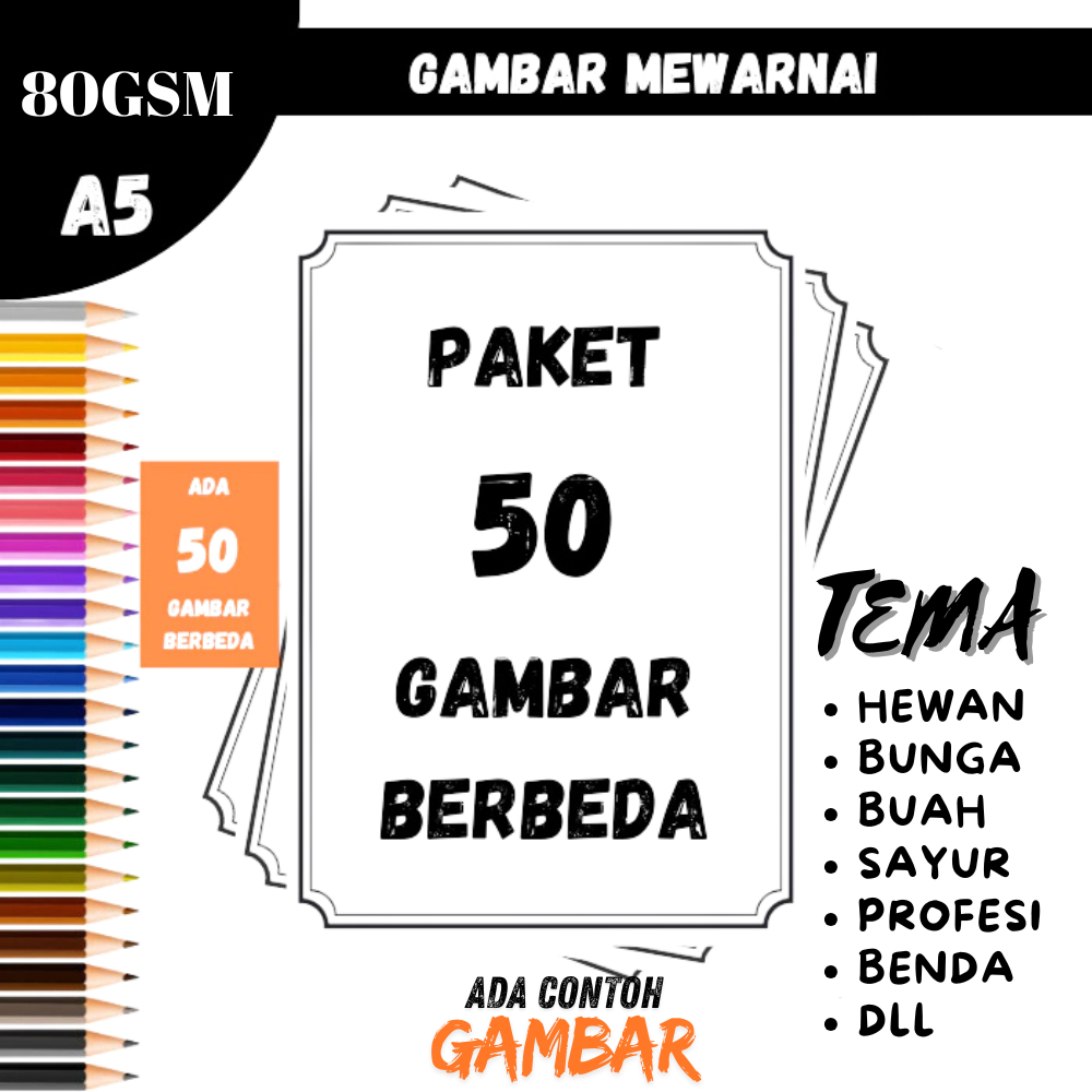 

50 Lembar Buku Gambar Anak Mewarnai – Format A5 Bisa A4 Tebal Isi Banyak Harga Hemat