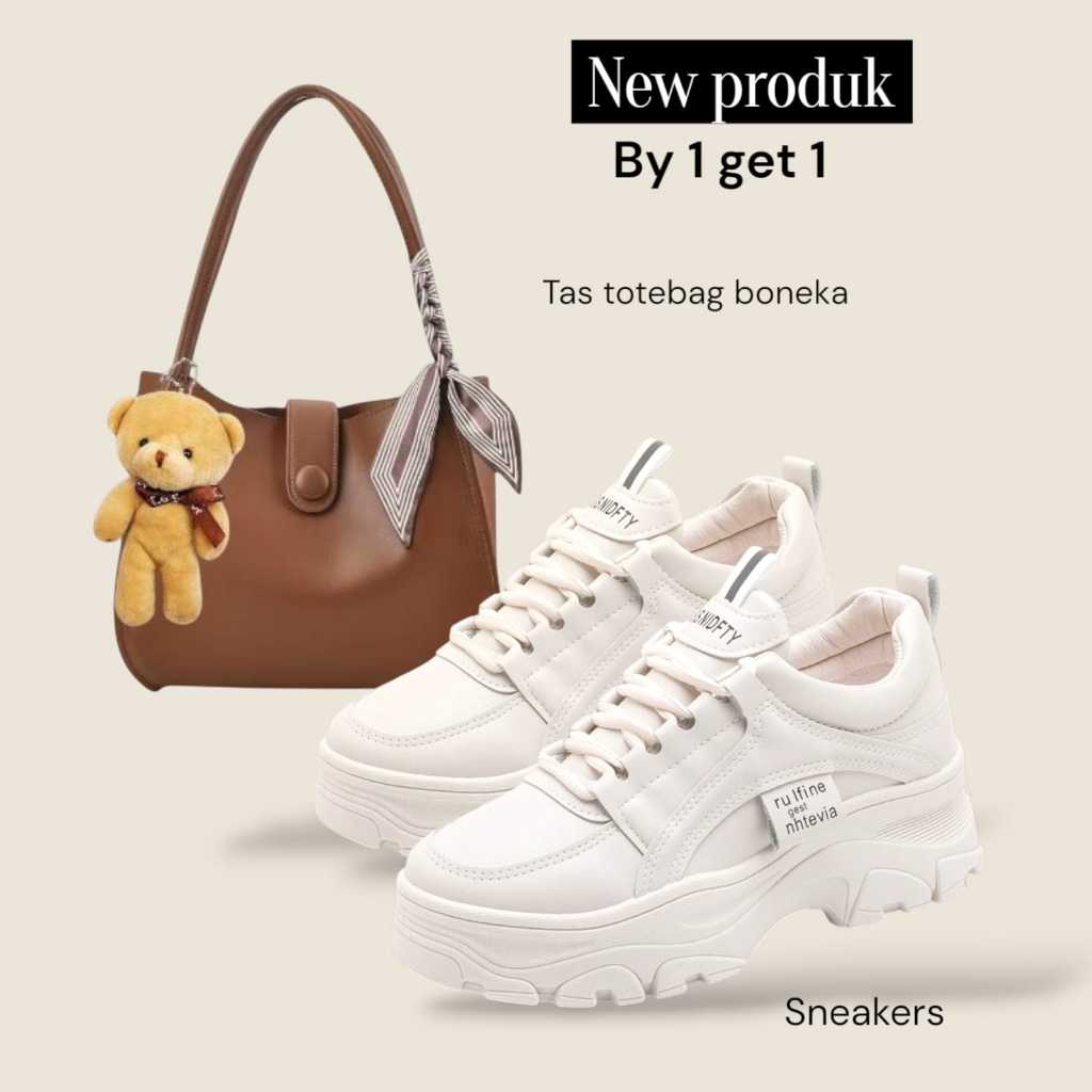 Paket hemat 2set sepatu sneakers Casual Shoes wanita+tas wanita slempang plus boneka