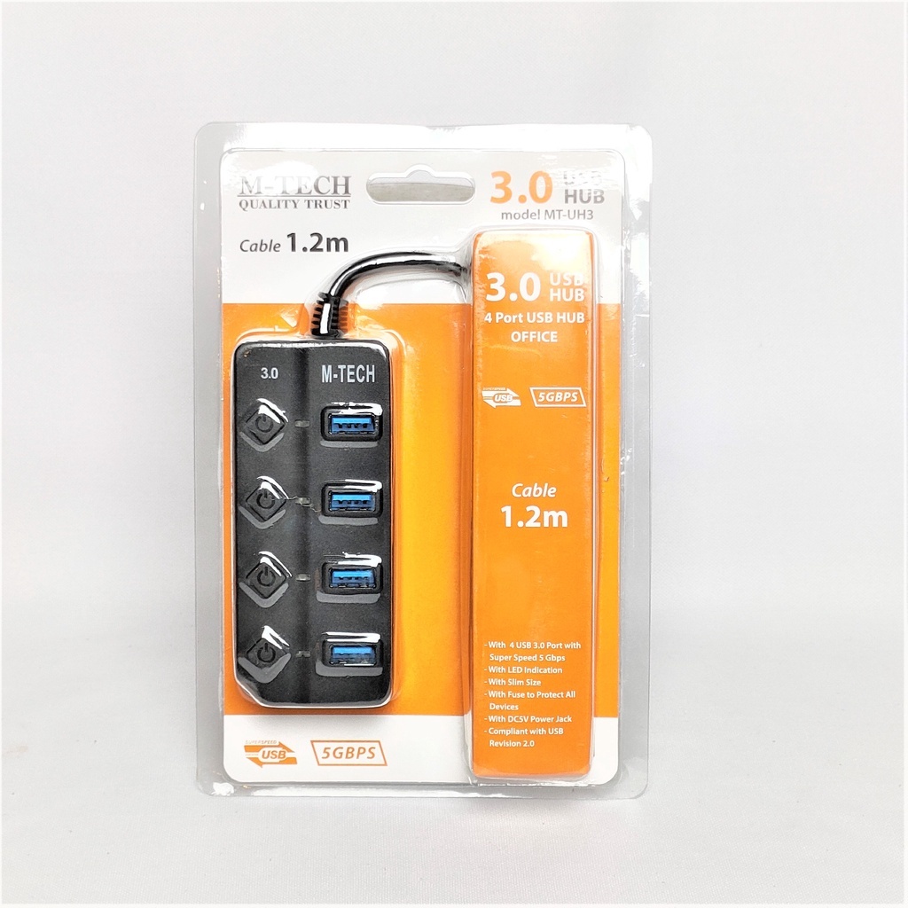 Usb Hub, Usb Port, Sambungan Usb, Usb Hub 3.0 M-Tech 4 Port MT-UH1 kabel 1.2 Meter