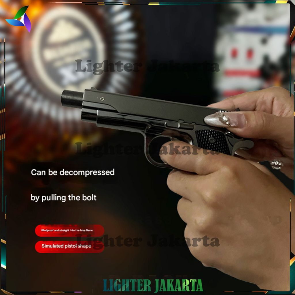 Korek Api Las Gas Pistol Straight Jet Flamethrower M-1911