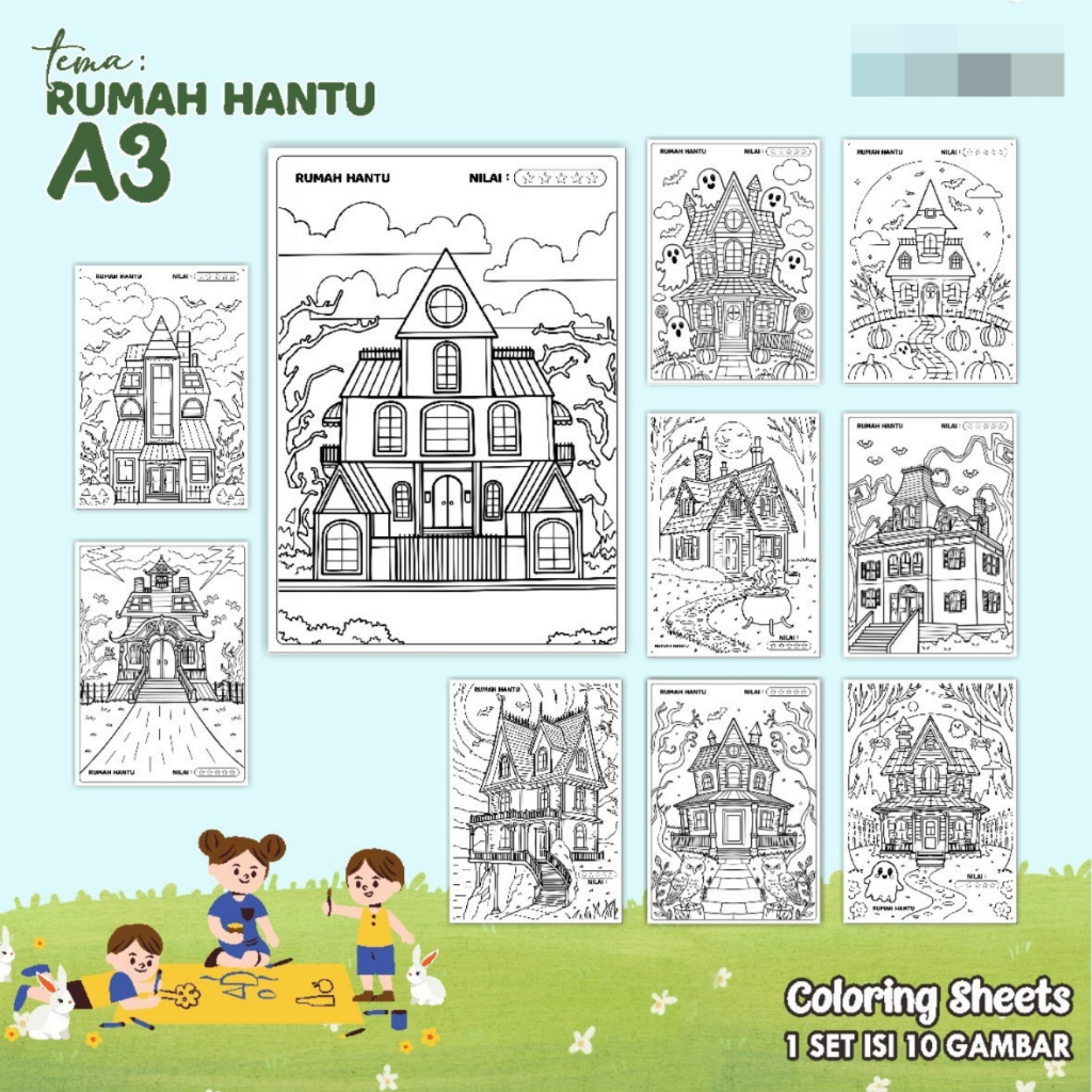 

KERTAS GAMBAR MEWARNAI TEMA RUMAH HANTU A3 READY STOCK - LEMBAR COLORING SHEETS ISI 10 LEMBAR