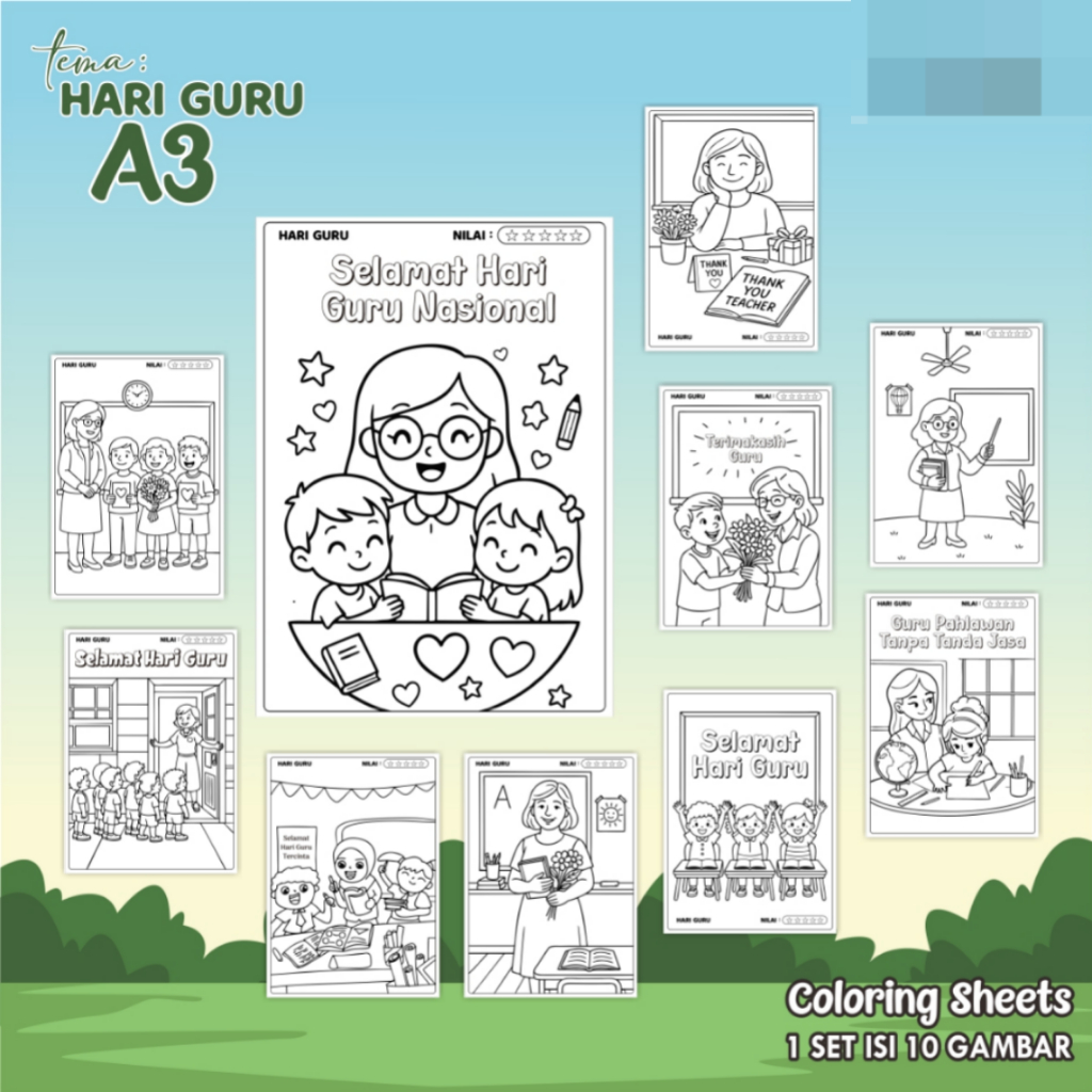 

KERTAS GAMBAR MEWARNAI TEMA HARI BESAR NASIONAL A3 ISI 10 LEMBAR - COLORING SHEET READY STOCK