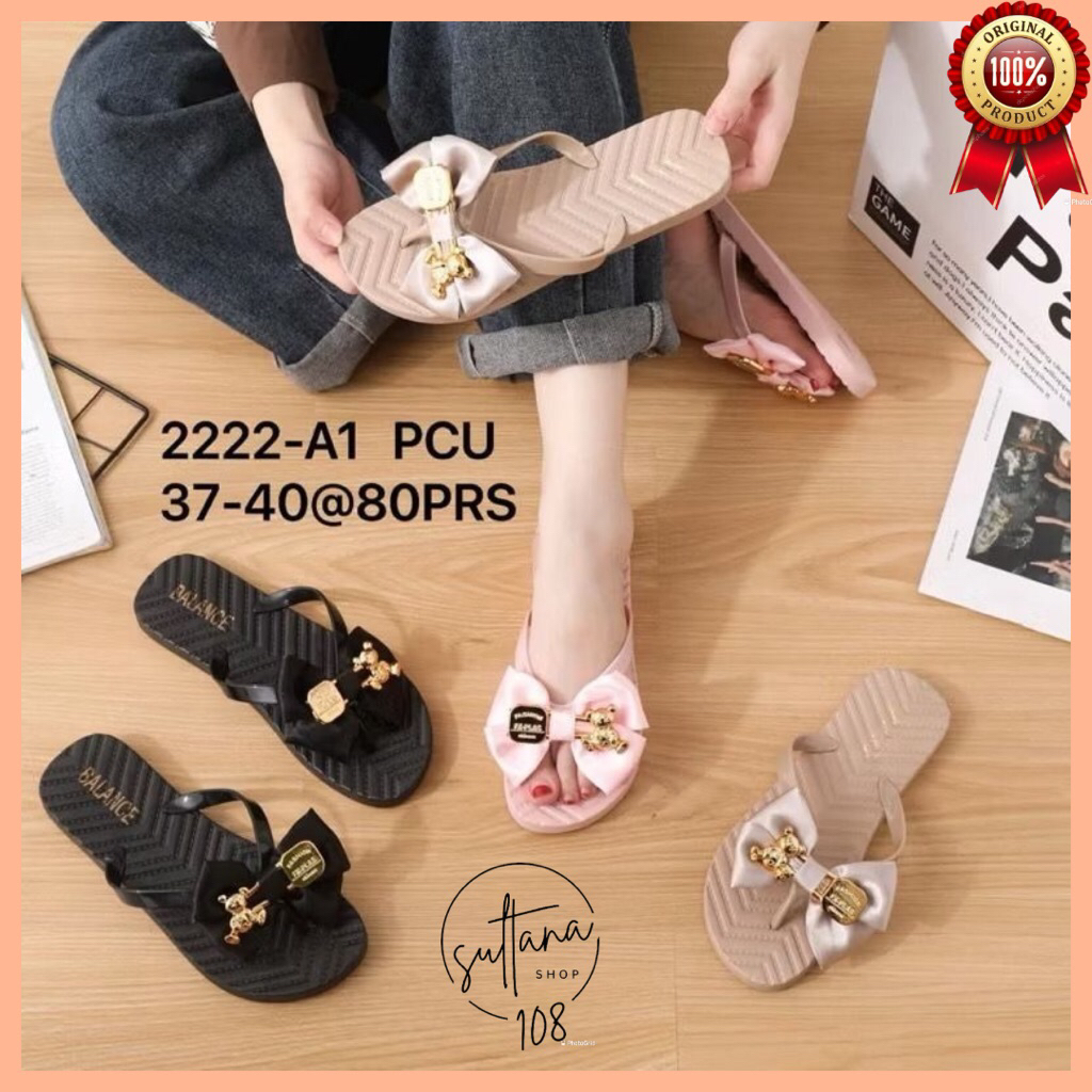 Sandal Jelly Balance 2222 Sandal Jelly Jepit Motif Pita Gold Bear Terbaru