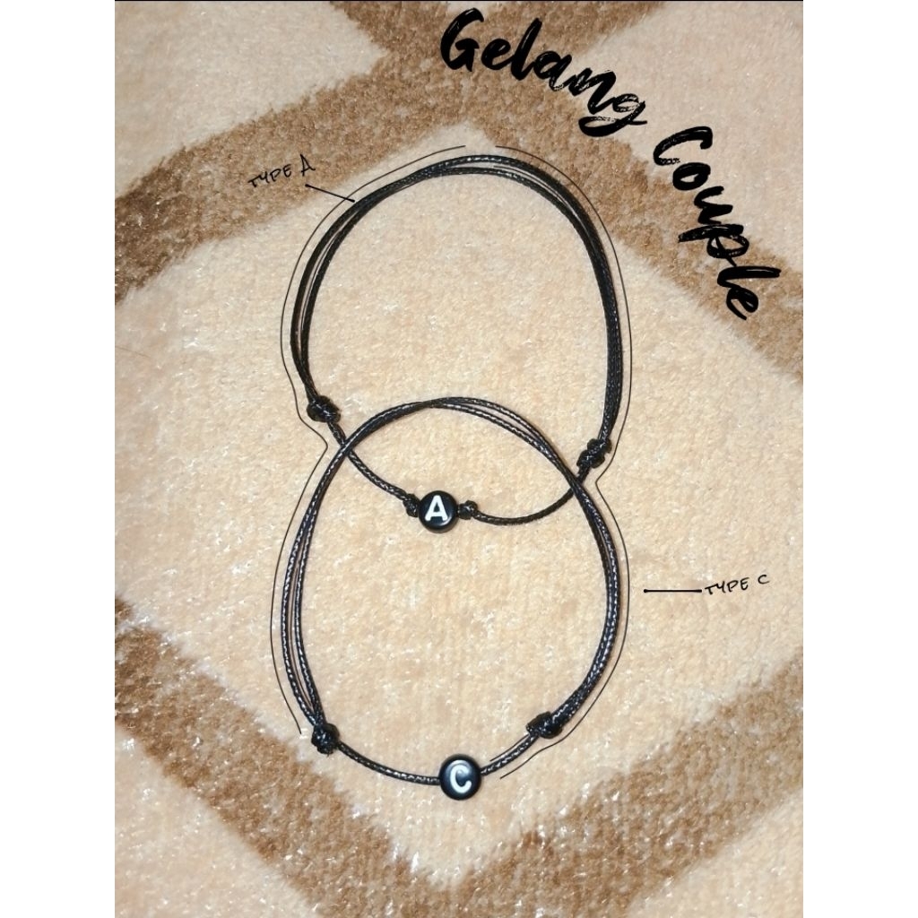 Gelang tali hitam couple inisial