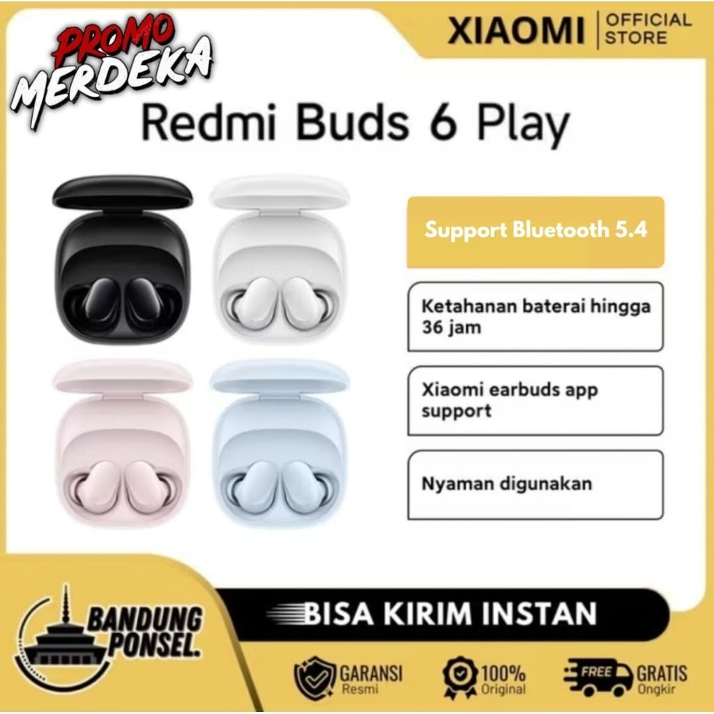 Xiomi Redmi Buds 6 Play Bluetooth 5.4 Baterai Hingga 36 Jam, Garansi Resmi Xiomi Indonesia