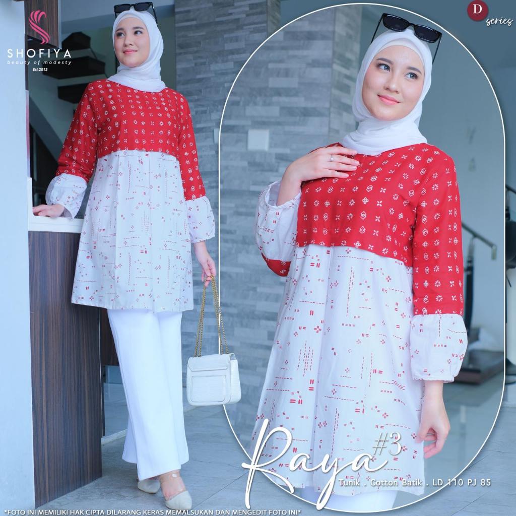 Raya3 tunik wanita muslimah ld 110 katun batik premium baju atasan merah putih merdeka agustusan