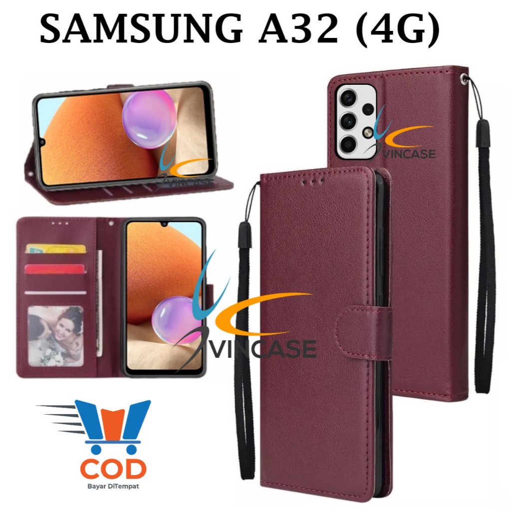 SAMSUNG A32 (4G) FLIP LEATHER CASE PREMIUM - FLIP WALLET CASE KULIT UNTUK SAMSUNG A32 (4G) - CASING 