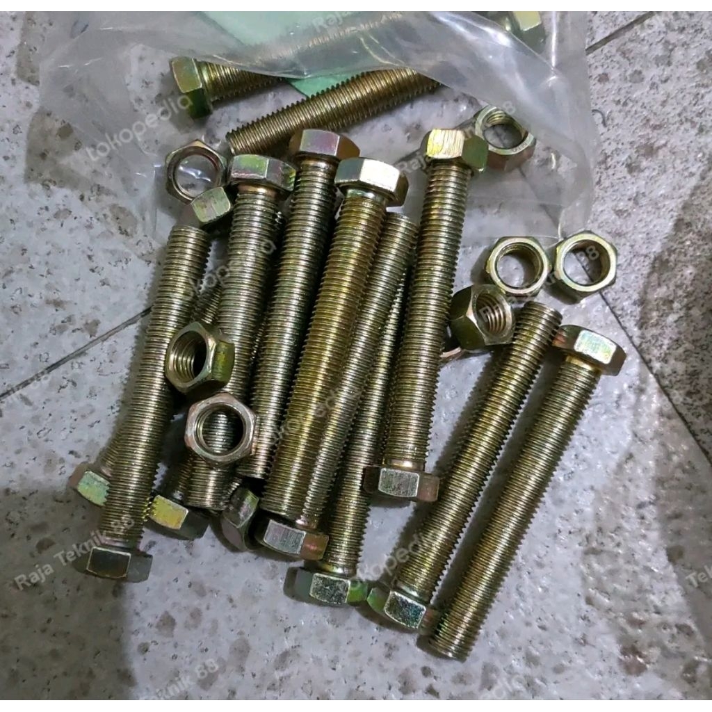 baut drat halus m10x60 m10x70 M10x80 m10x100 baut kuning drat halus m10 x 60 / baut drat halus m10 x