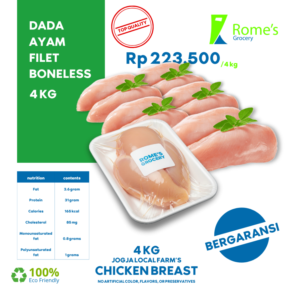 

Dada Ayam Filet Boneless | 4 Kg | Fresh 100% | Bergaransi | Rome's Grocery