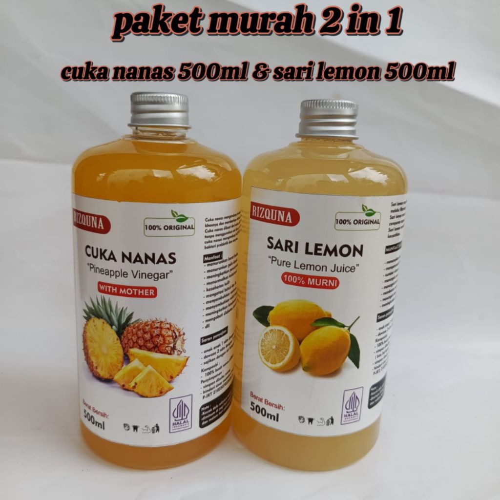

paket 2 in 1 cuka nanas 500ml & sari lemon 500ml - RIZQUNA - paket sehat - paket murah - paket diet detox