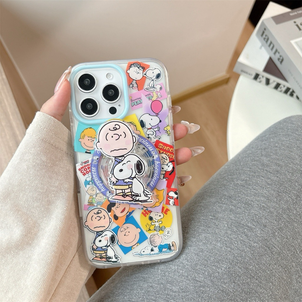 Cute Snoopy Family Magsafe Popsocket Magnetic Case Iphone 13 14 15 16 Pro Promax | BONBONCASE.ID