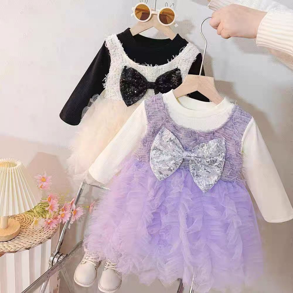 Dress Tutu Tile Anak Perempuan Usia 1-4 Tahun | Baju Lengan Panjang Kombinasi Outer Rompi Waffle Raj