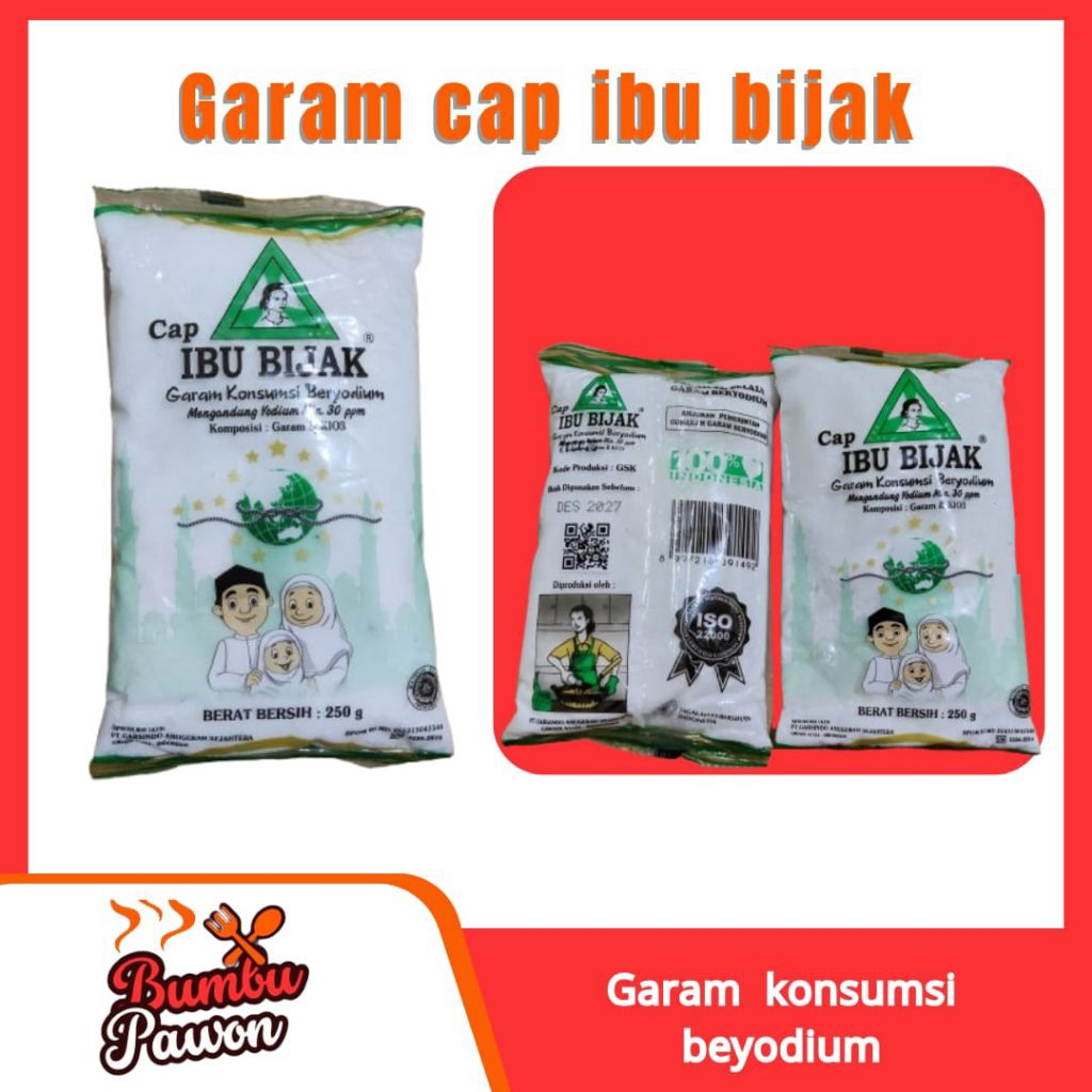 

Garam Halus Beryodium Cap Ibu Bijak 250g – Asin Alami & Sehat untuk Masakan Sehari-hari