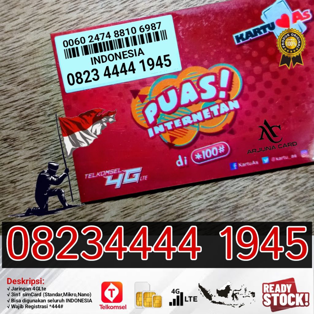 Perdana Telkomsel 1945 Nomor Cantik Kartu As 4444 Tahun Merdeka