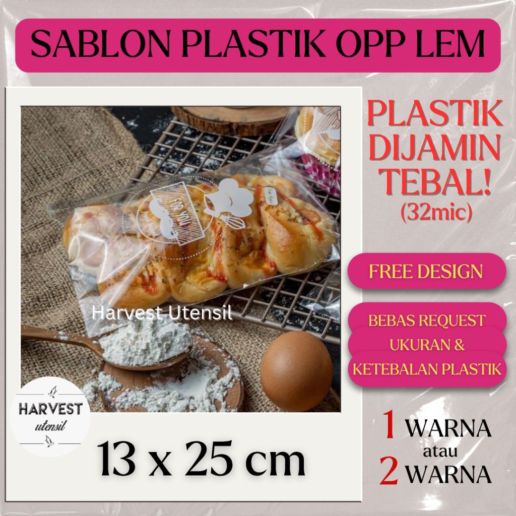 

Sablon Plastik OPP Lem 13x25 Roti Kue Cookies Makanan Aksesoris Tebal