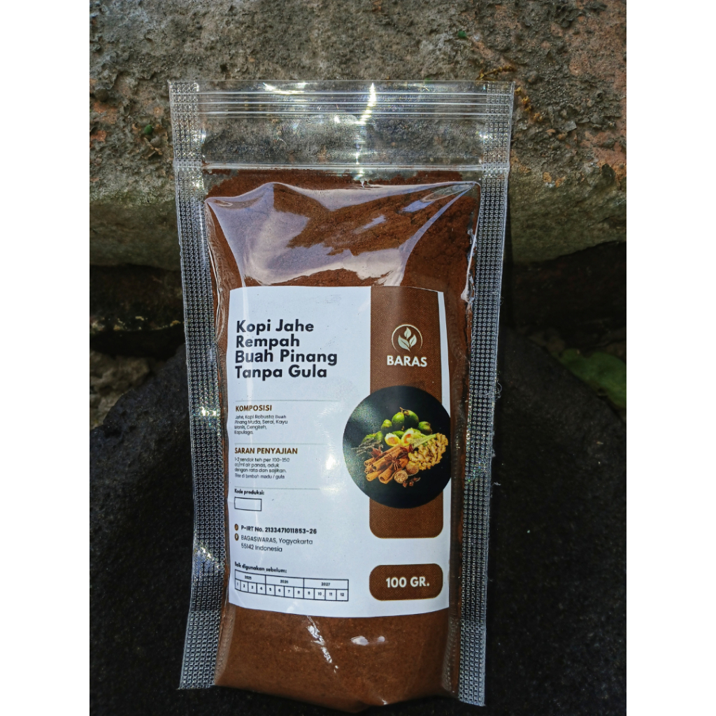 

Kopi Jahe Rempah Buah Pinang Tanpa Gula 100g - Baras