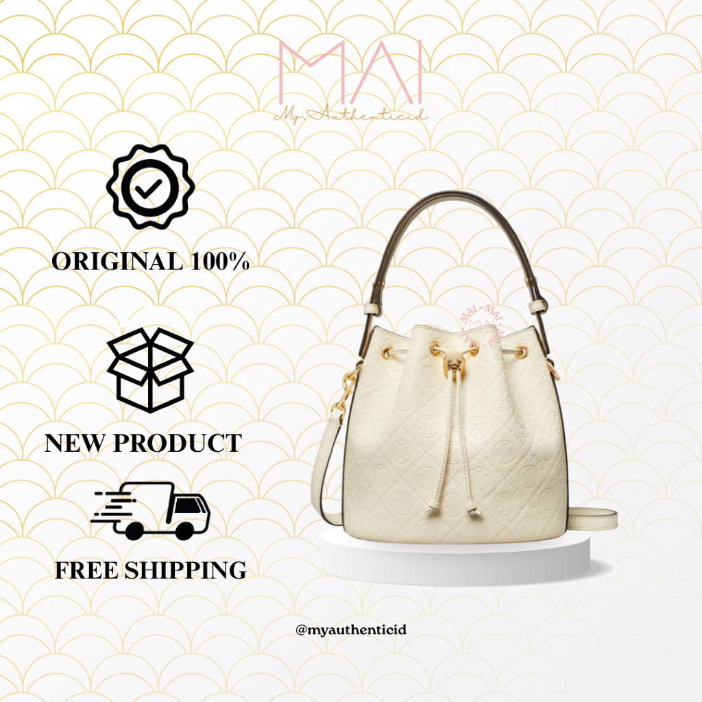 Tebe T Monogram Leather Bucket Bag - Light Cream