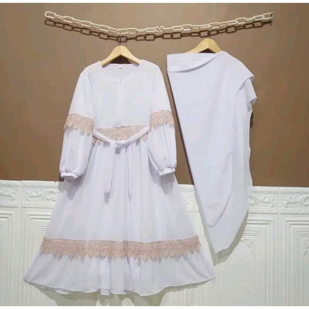 Set Gamis Anak Warna Putih Manasik Syar'i 2025 Gratis Hijab dan accesoris