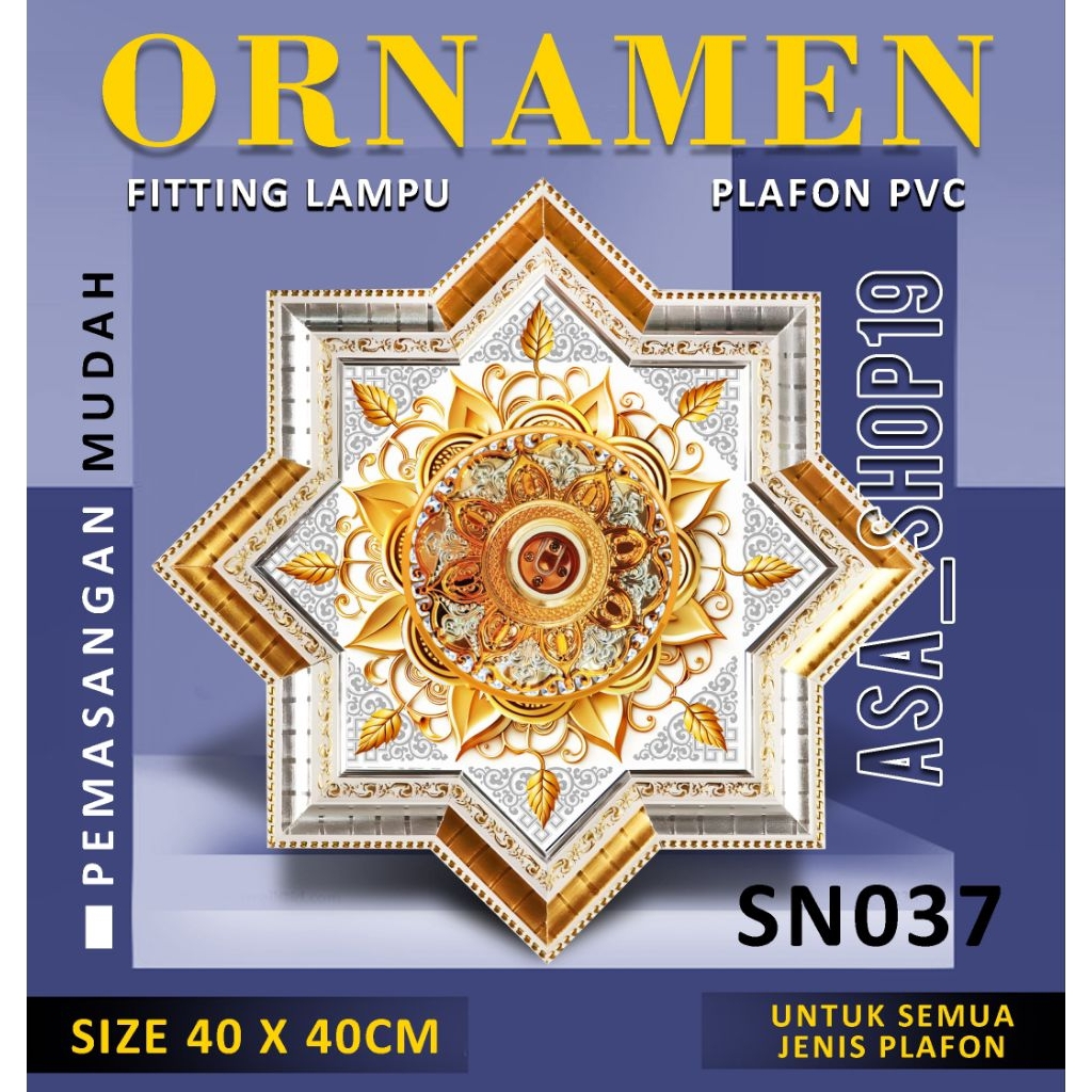 Ornamen lampu plafon pvc 40x40cm Premium