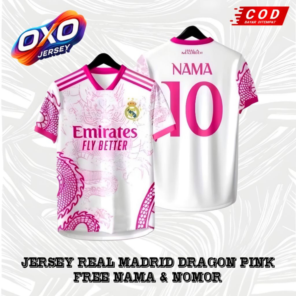 JERSEY REAL MADRID DRAGON PINK FREE NAMA & NOMOR