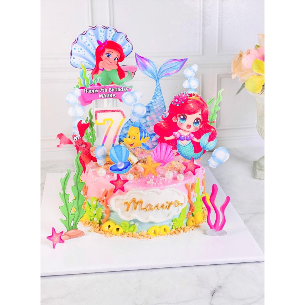 kue ulang tahun anak birthday Ariel mermaid topper cake