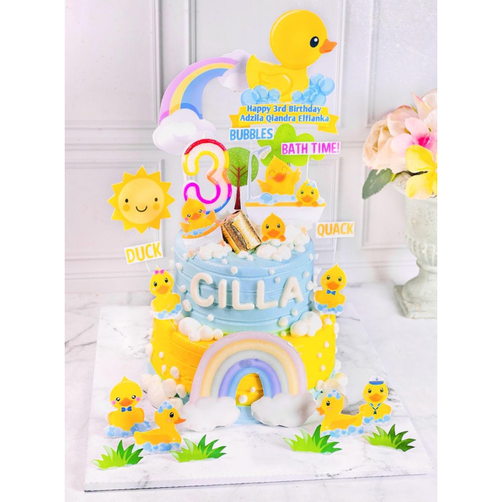 

kue ulang tahun bebek duck topper 2 susun
