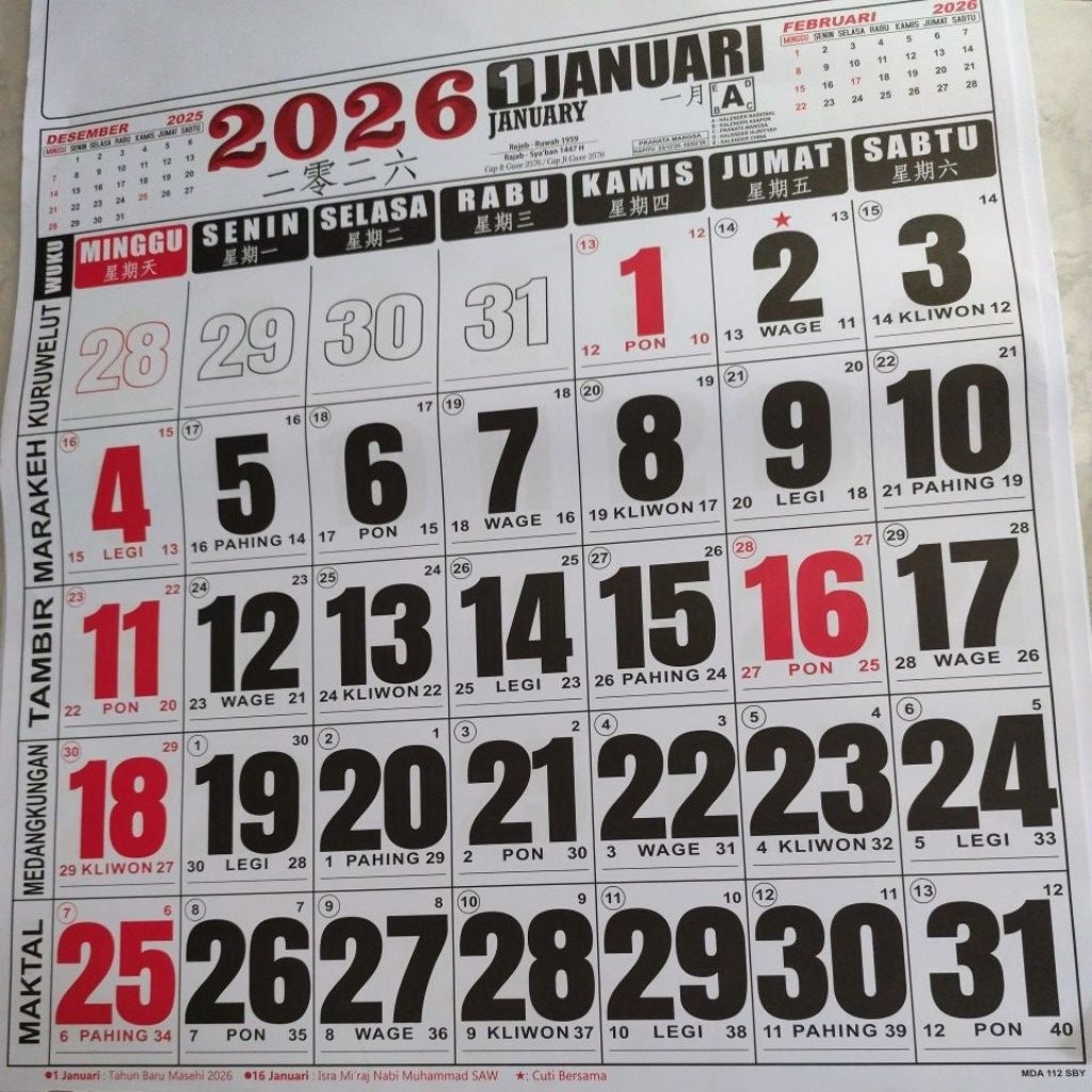 

Kalender 2026 Super Jumbo