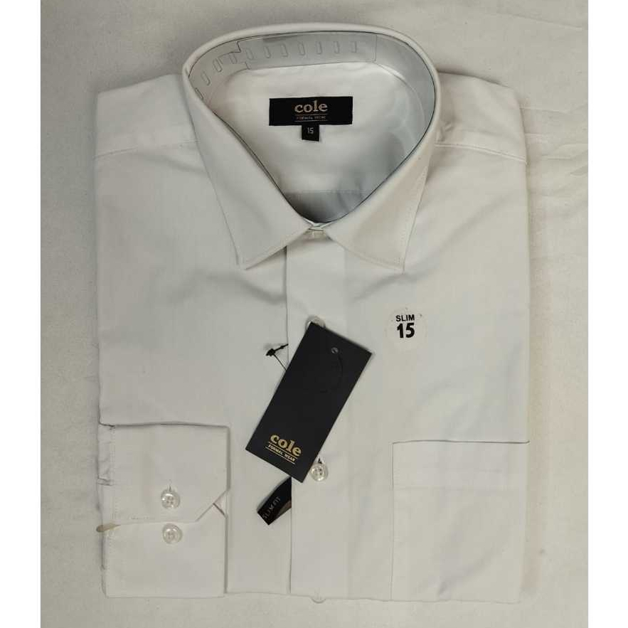 Kemeja Formal Pria Cole Lengan Panjang Putih Polos Slimfit & Reguler