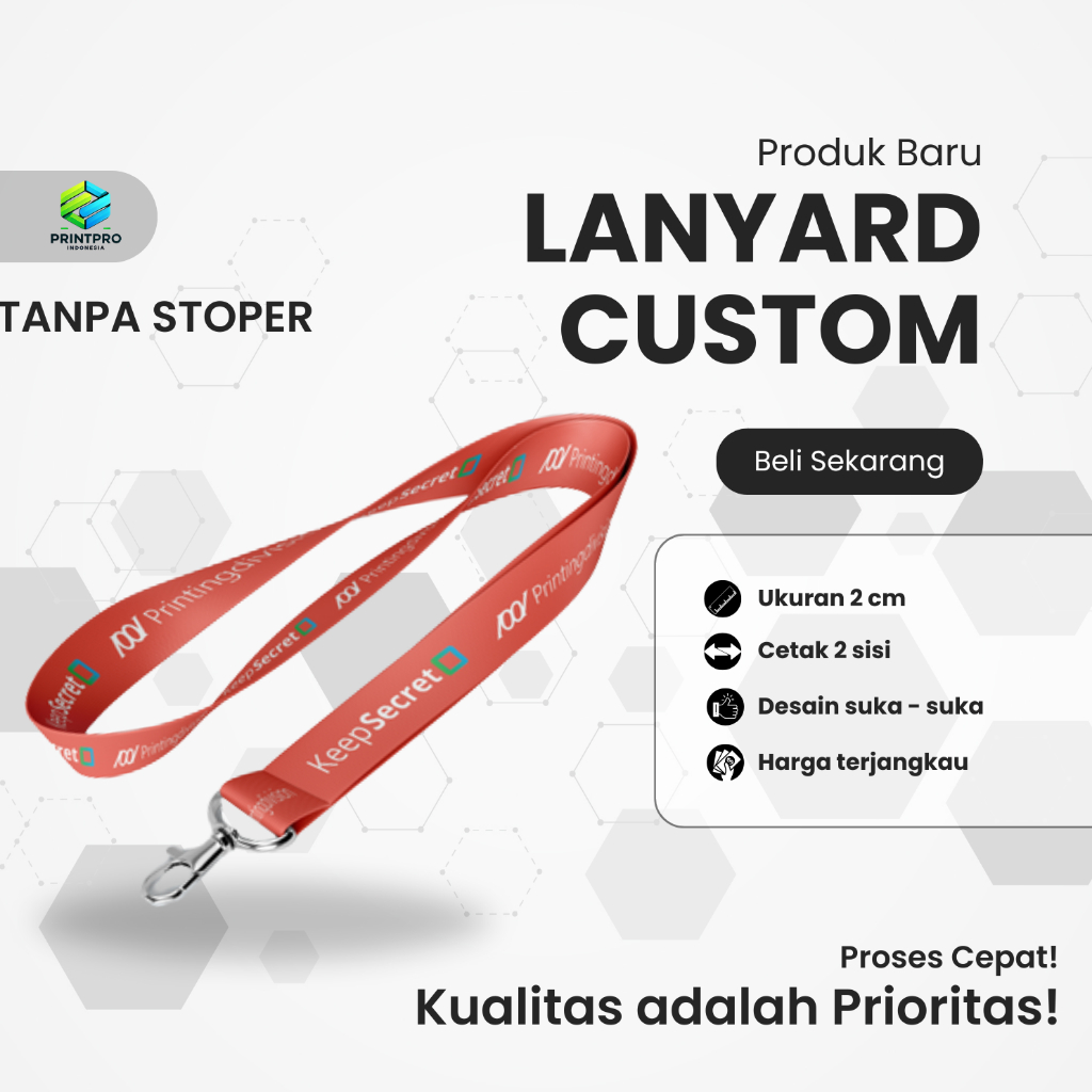 

Tali Lanyard Custom Design Tanpa Stoper Lanyard ukuran 2cm Premium,Tampilan Profesional Maksimal