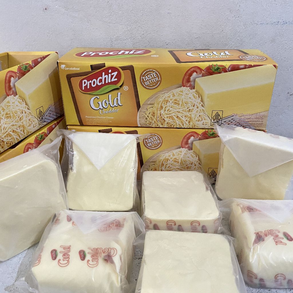 

Prochiz gold keju cheddar potongan -+230 gram | keju cheddar prochiz | keju cheddar