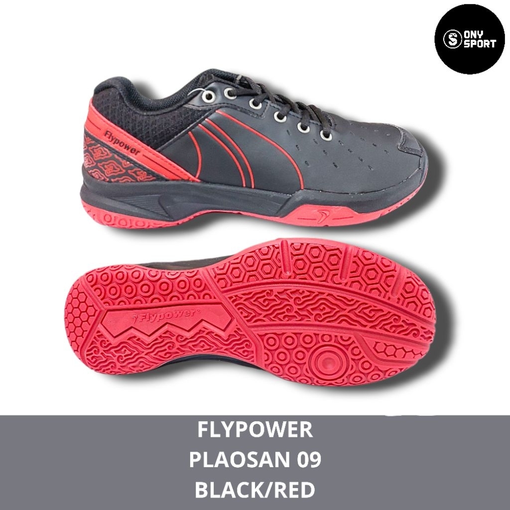 SEPATU BADMINTON FLYPOWER PLAOSAN 9 BLACK RED 100%ORI