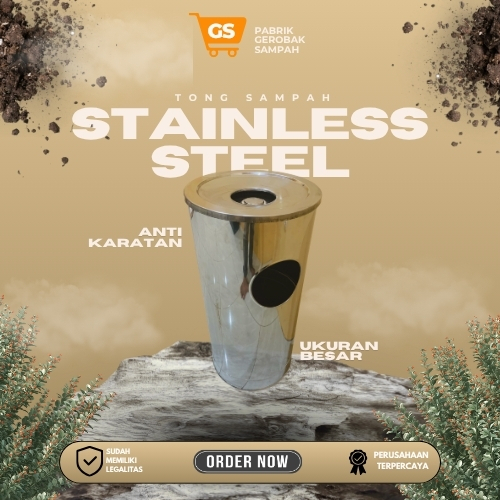 Tong Sampah Stainless Steel Ukuran Besar - Tempat Sampah Hotel - Tutup Asbak