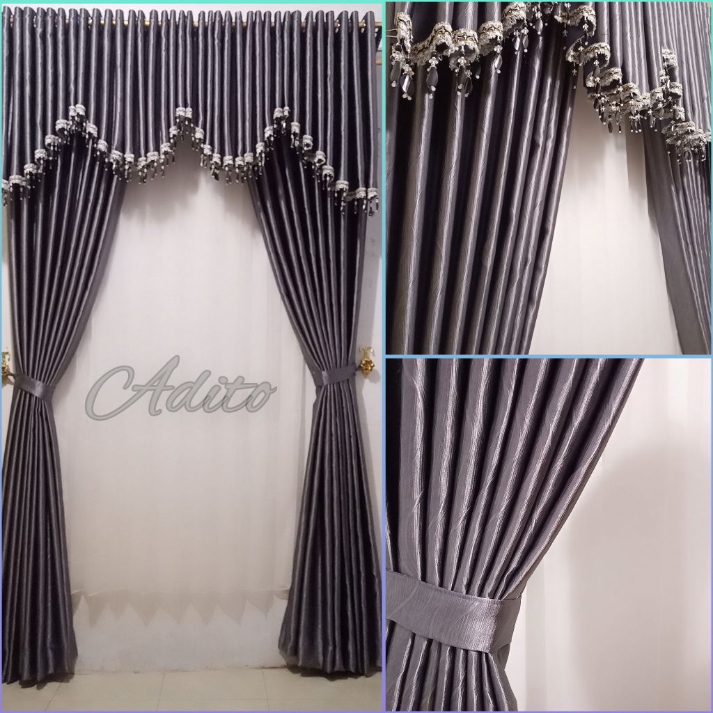 [promo]Set gorden poni renda 36gelombang bahan blackout glossy motif kekinian mewah dan elegan