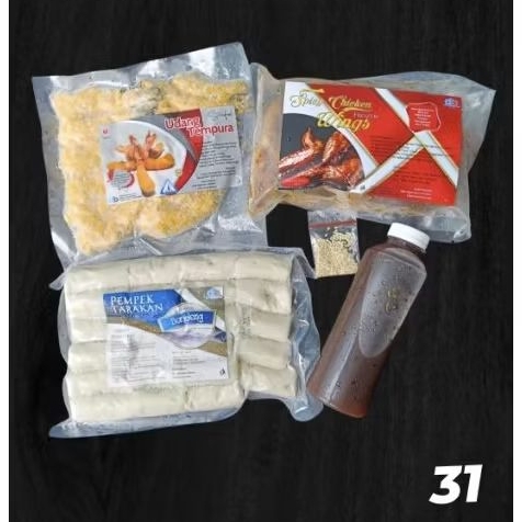 

Paket Hemat Dbaloy No.31 | udang tempura ,pempek bandemg + cuko,spicy chiken wings