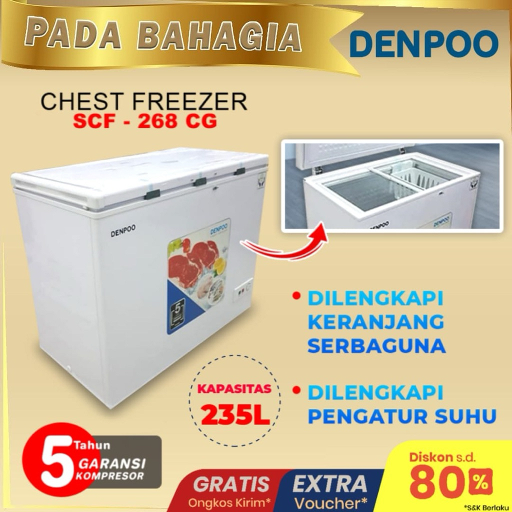 Chest Freezer / Freezer Box 235 Liter Denpoo SCF 268 CG Food Frozen