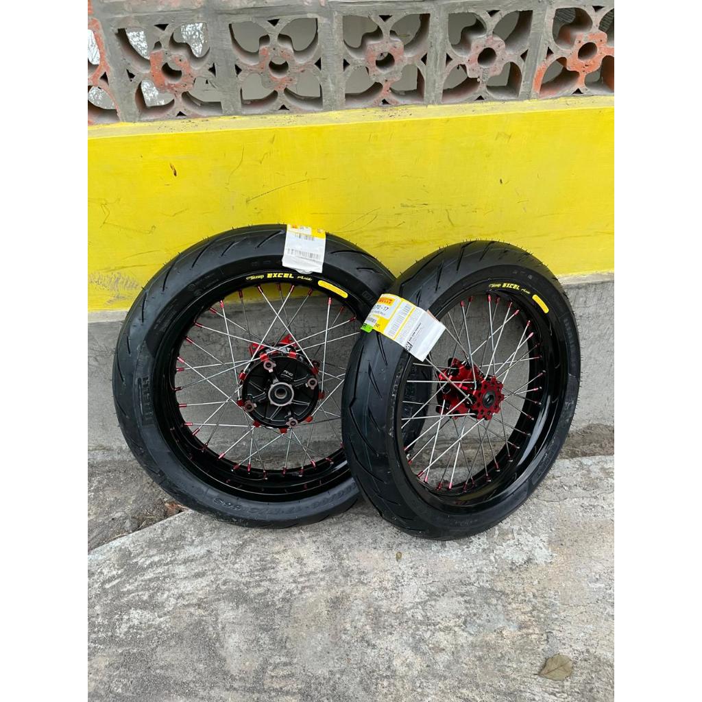 Velg Supermoto CRF 300/350 Ban Pirelli Jumbo Ukur 120+150 Ring 17 Velg Custome Takasago Excel Asia