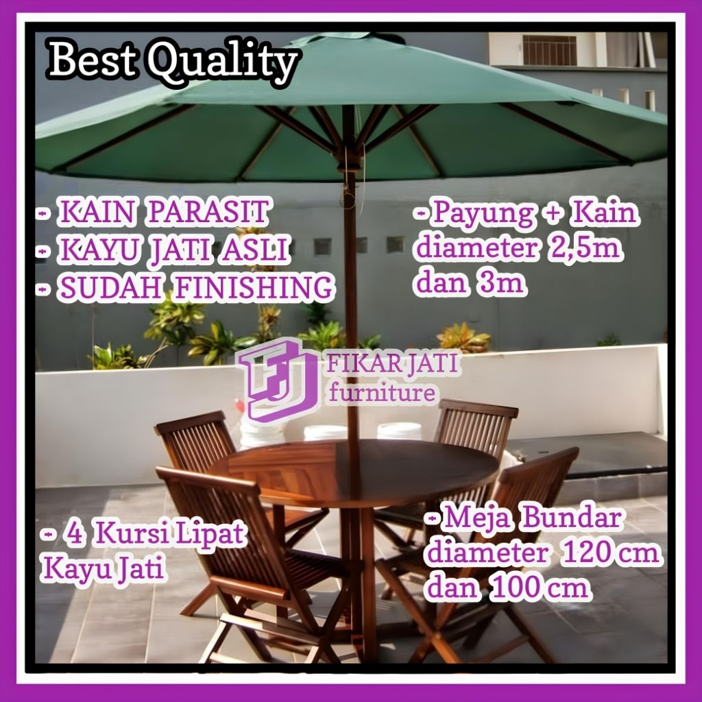 Ready Stok Set Kursi Meja Payung Taman Outdoor Kayu Jati Payung Lipat Meja Payung Cafe Tenda Payung 