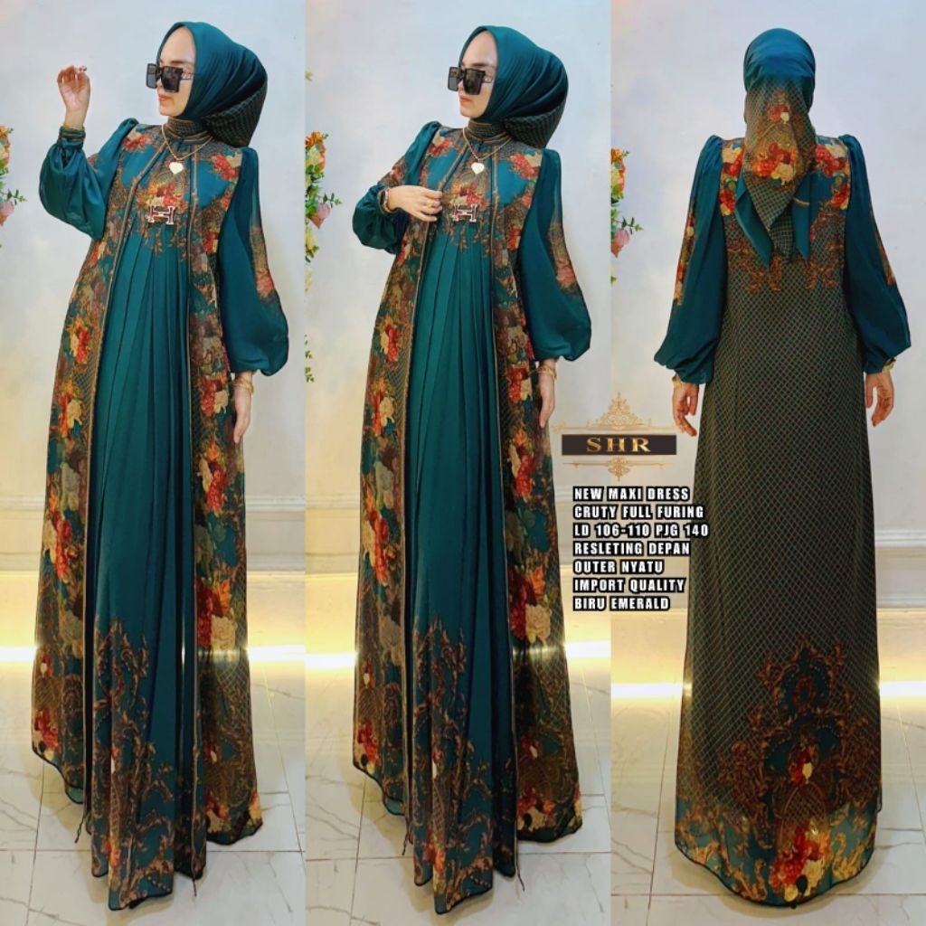 Maxi dress gamis rompi nyatu cruty full furing
