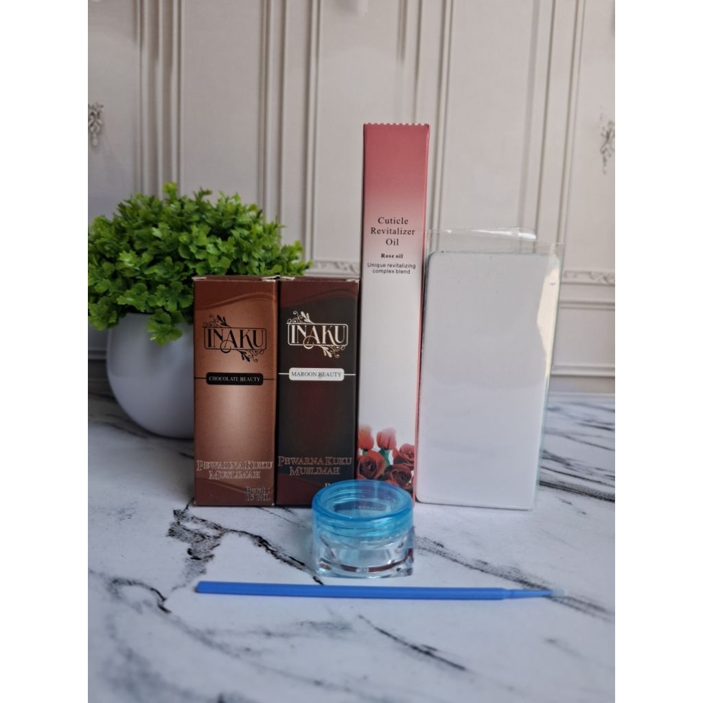 (4IN1) Paket Ombre Inaku Henna Kuku 15ml | Inaku Henna Kuku Halal Sah Untuk Sholat Warna Maroon Hita