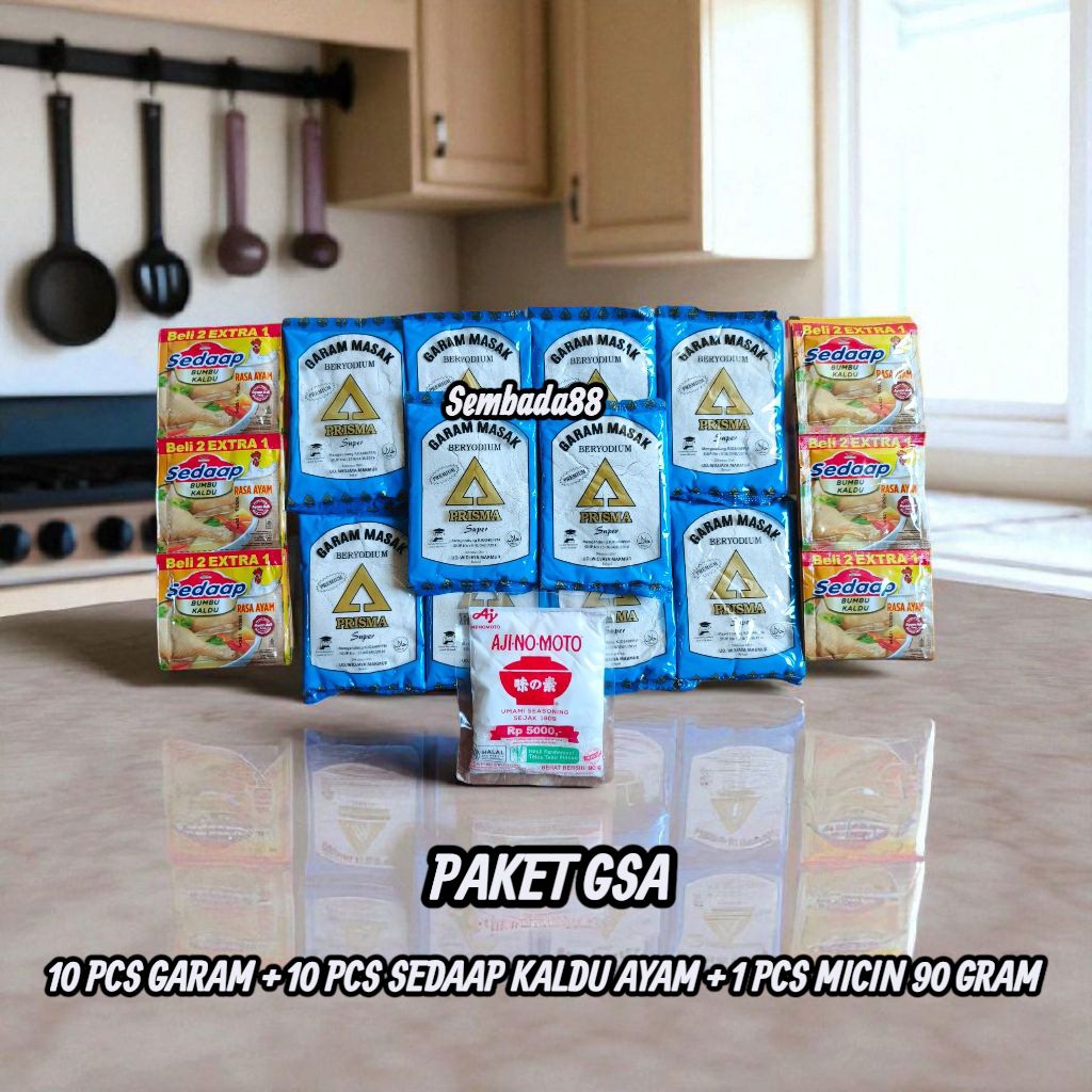 

PAKET 16 RIBUAN 10 PCS GARAM 100 GRAM + 10 PCS SEDAAP KALDU + 1 PCS AJINOMOTO MICIN 90 GRAM