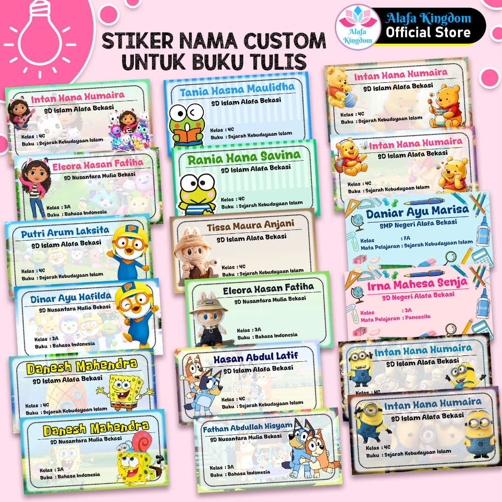 

Alafakingdom 12 Pcs Stiker Nama Buku Custom Desain 2025-A