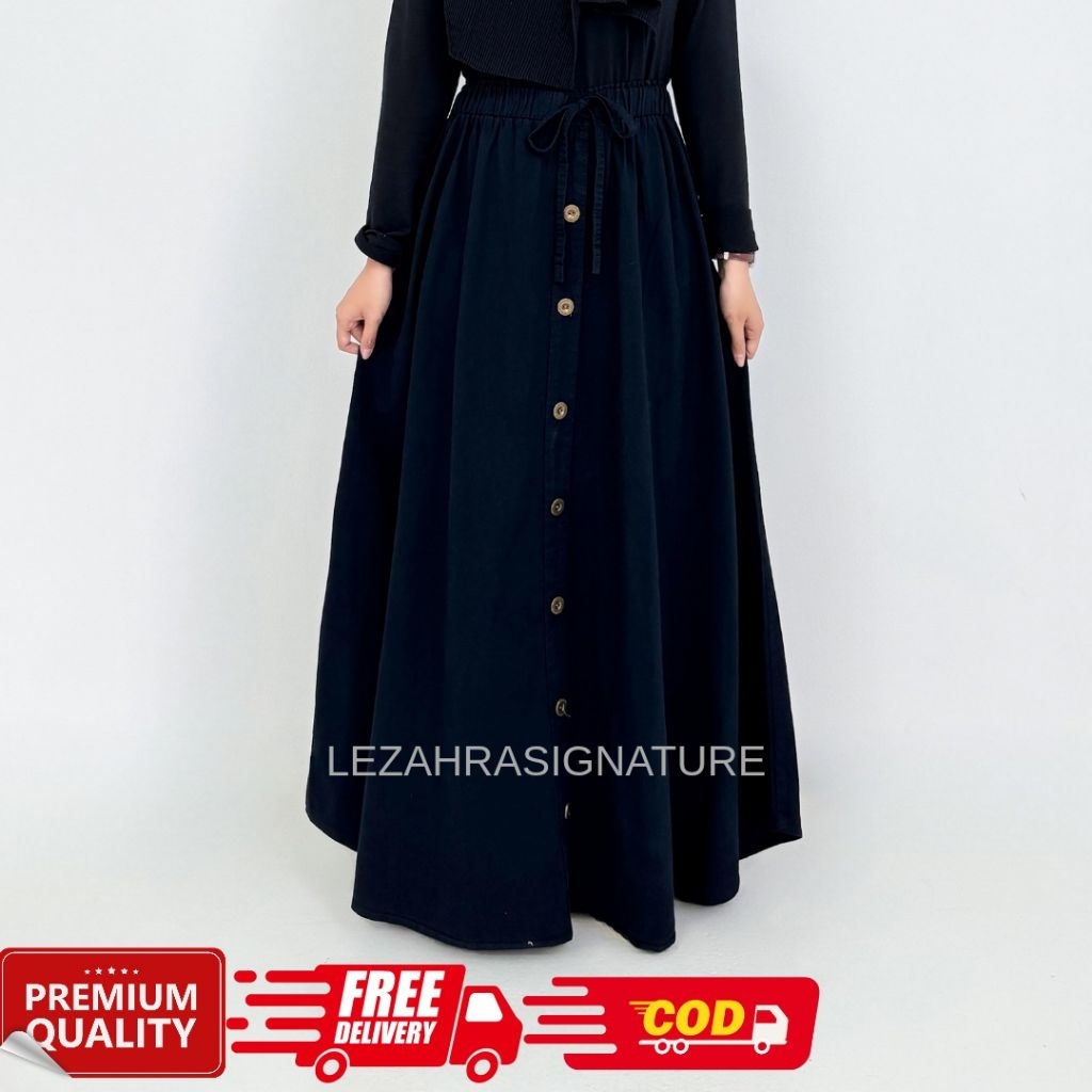 Rok Payung Maxi Flare Hitam Soft Jeans Non Sretch Flowy Fit XL Lezahrasignature Long Skirt Denim