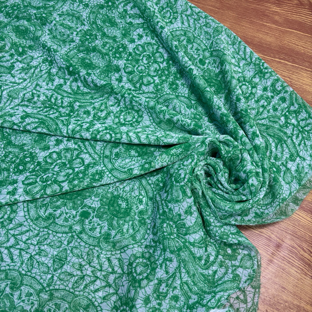 Kain Sifon Yoryu Motif Renda Floral Hijau – Bahan Ringan, Flowly & Elegan Jy