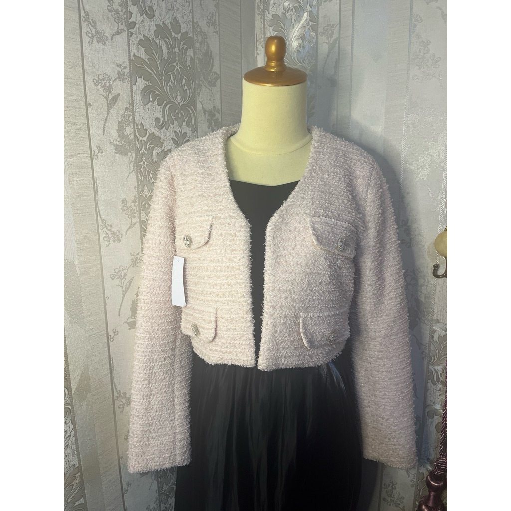 Crop Blazer Tweed  Soft Pink